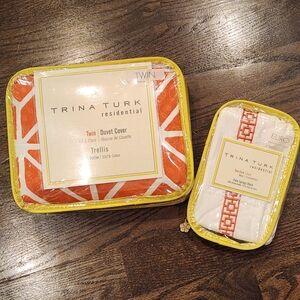 NWT Trina Turk Twin Duvet Cover,  Sham, and Euro Sham in Palm Springs Block